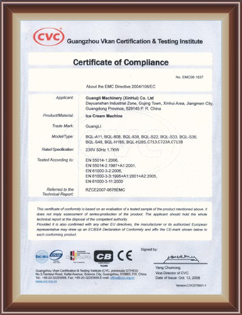 CE Certificate of Conformity